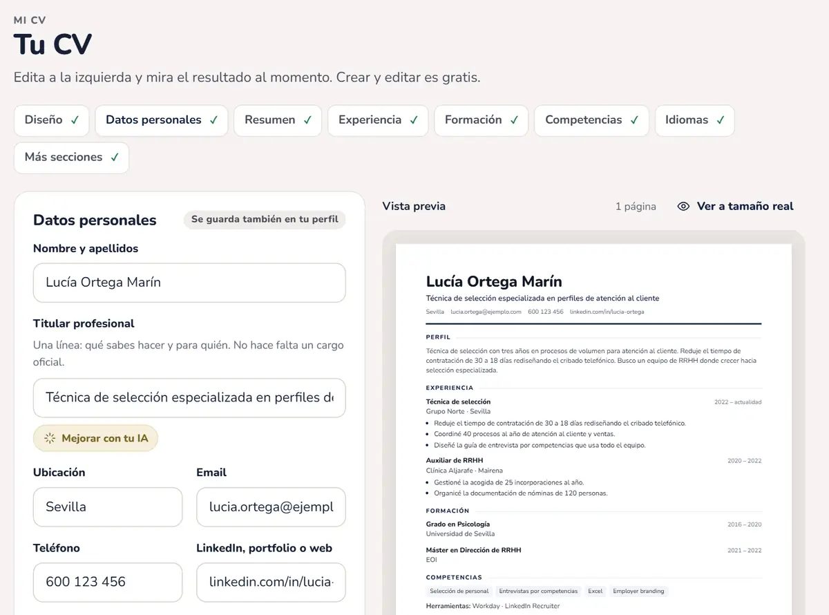 Editor de CV de PolarisFlow con plantillas sencillas y vista previa
