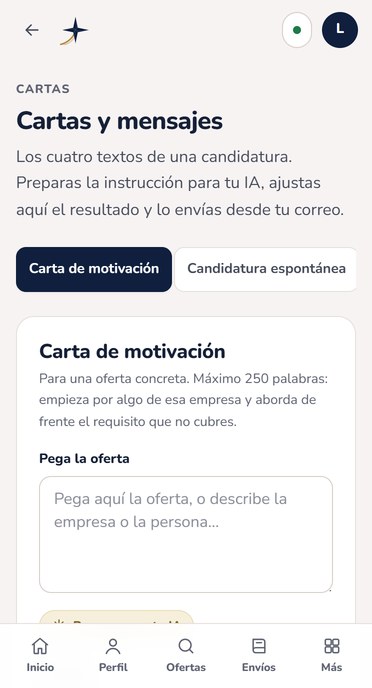 Cartas y mensajes en PolarisFlow: carta de motivación a partir de una oferta
